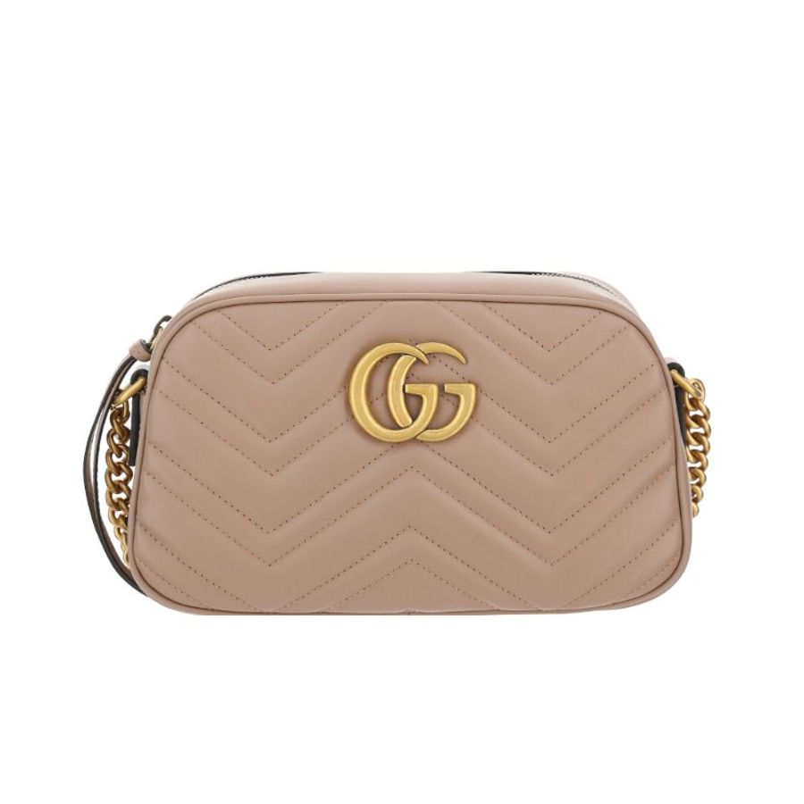 【GUCCI 古馳】GG Marmont Small 小款 皮革 山形紋 肩背 相機包 裸粉色 24公分 447632-0