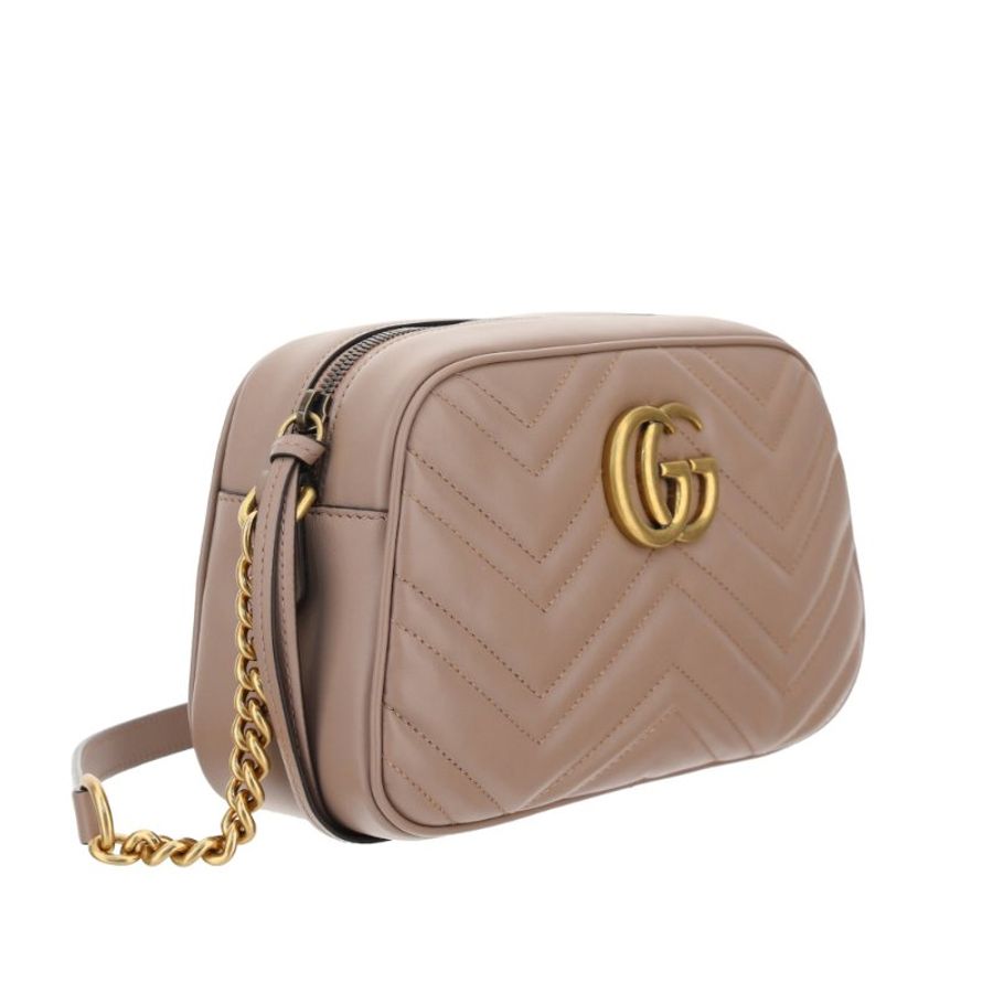 【GUCCI 古馳】GG Marmont Small 小款 皮革 山形紋 肩背 相機包 裸粉色 24公分 447632-1