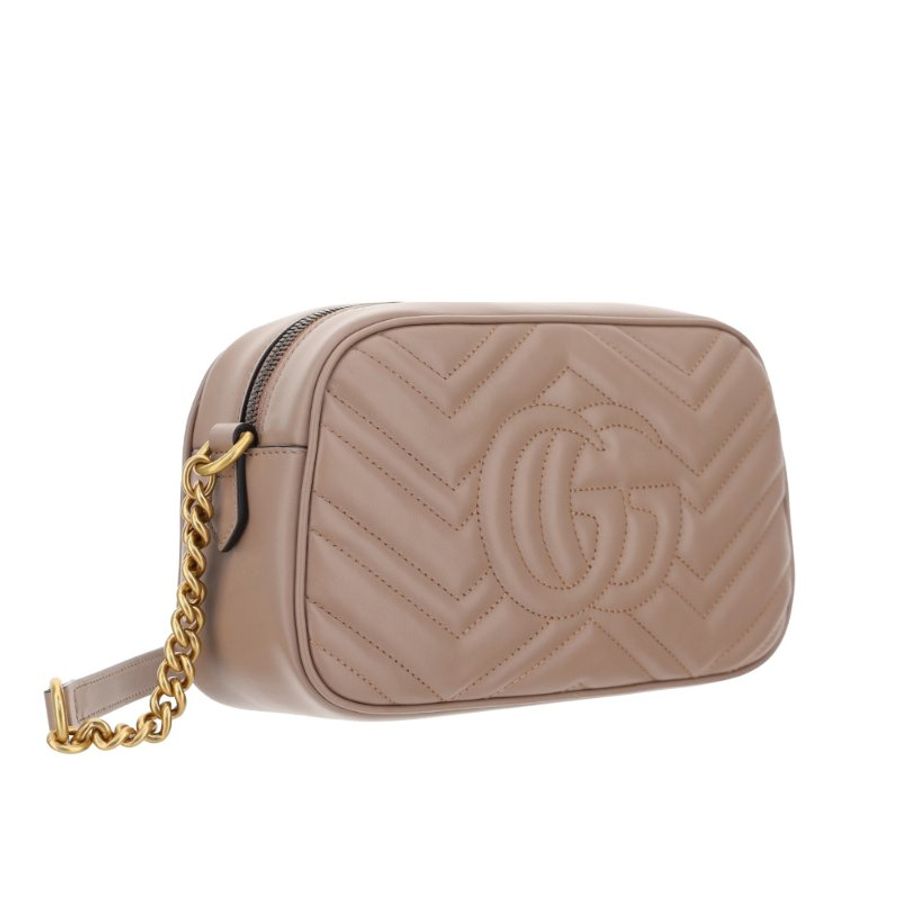 【GUCCI 古馳】GG Marmont Small 小款 皮革 山形紋 肩背 相機包 裸粉色 24公分 447632-3
