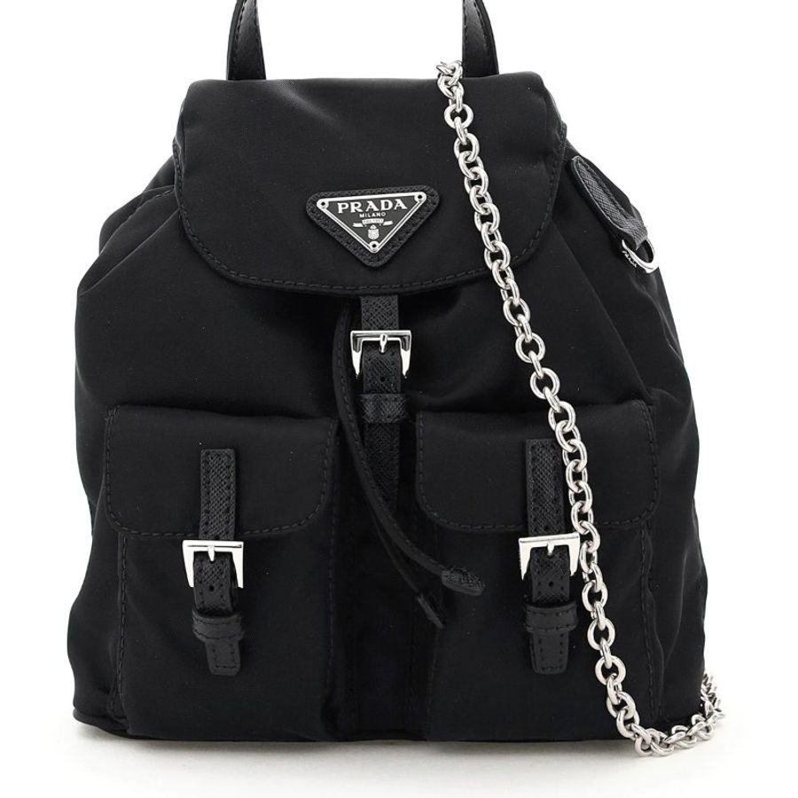 Prada 1BH029 倒三角迷你後背包造型斜背包 黑色-6