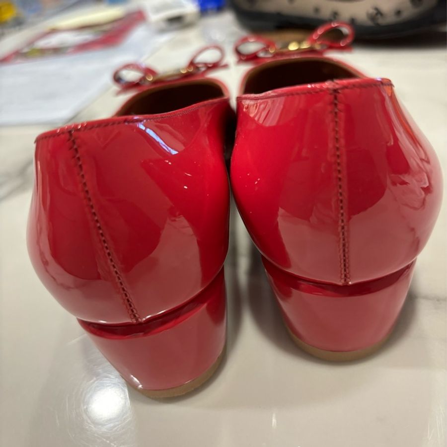 ferragamo 桃紅漆皮粗跟鞋-3