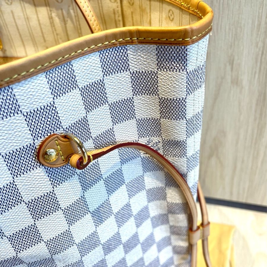 (客訂,請勿下單)LV Neverfull GM 白棋盤格 Damien Azur大托特包肩背包 (未使用過)-6