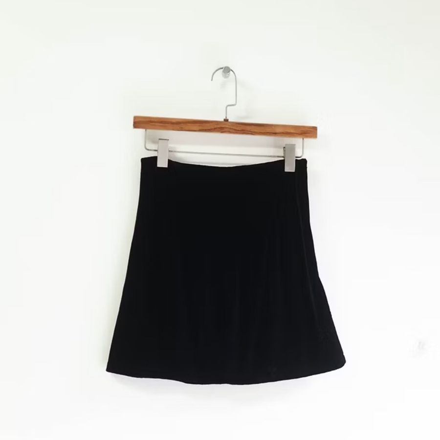 經典純黑素面絲絨青春物語 古董古著金絲絨 A## skirt vintage-0