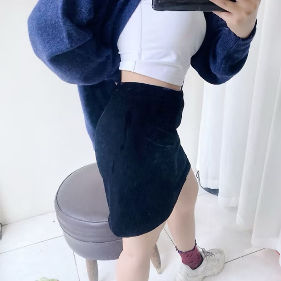 經典純黑素面絲絨青春物語 古董古著金絲絨 A## skirt vintage-6