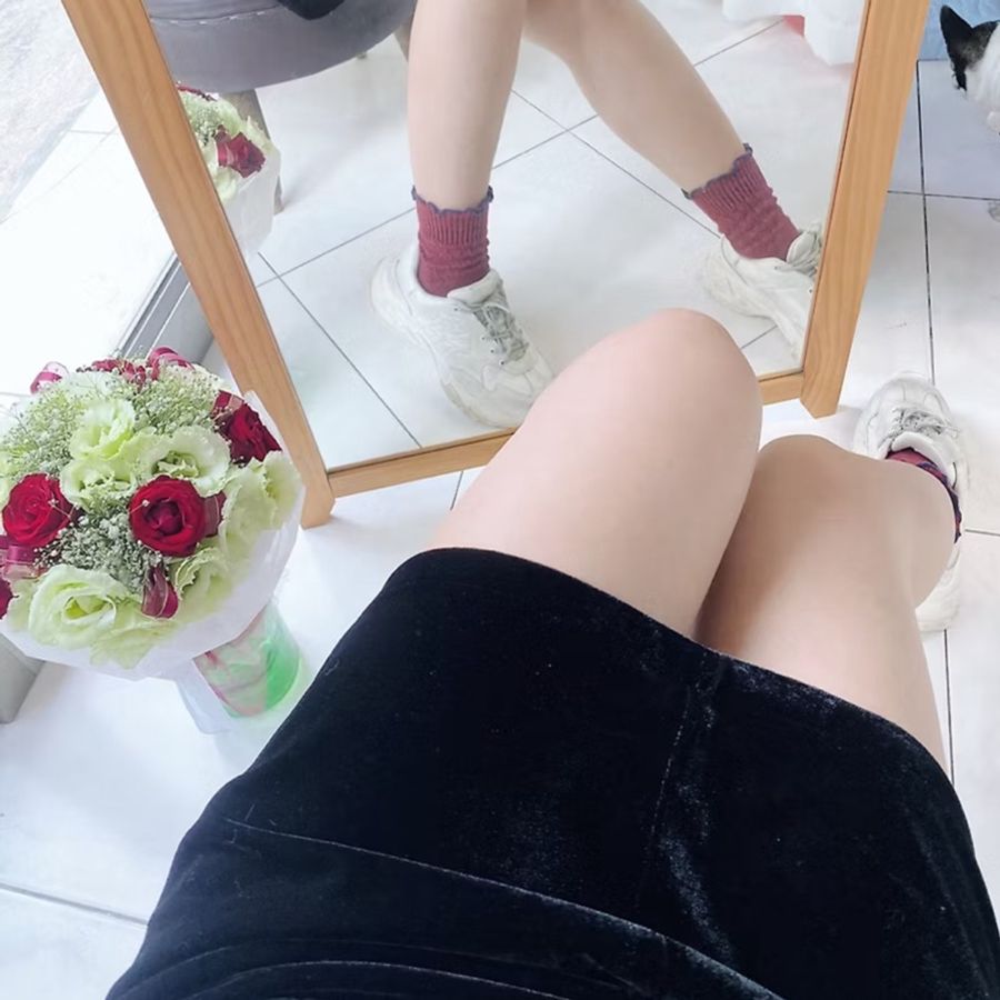 經典純黑素面絲絨青春物語 古董古著金絲絨 A## skirt vintage-8
