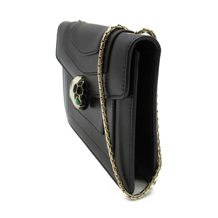 【日本直送】BVLGARI Serpenti 迷你斜背包鏈單肩包小牛皮黑色二手女式-2