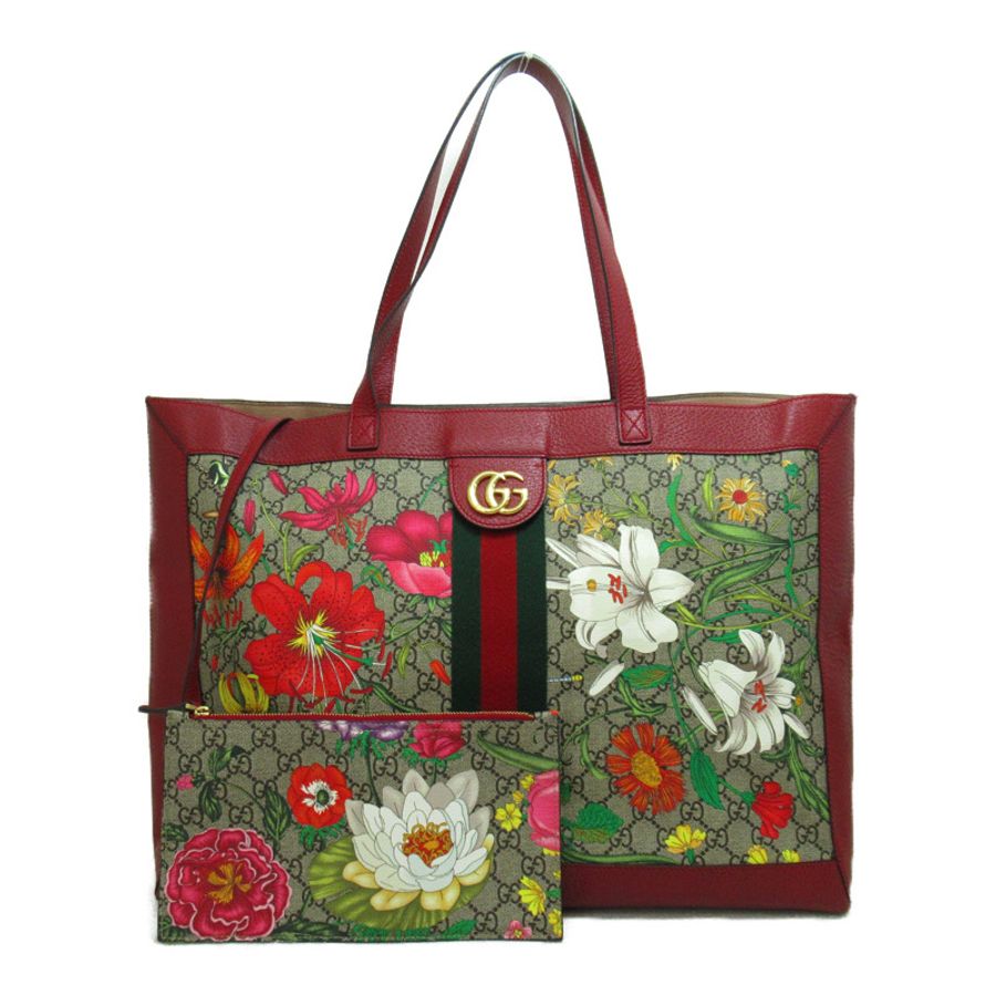 【日本直送】GUCCI GG Marmont 托特包 托特包 547947 PVC 塗層帆布皮革 紅色花卉 二手女式-0