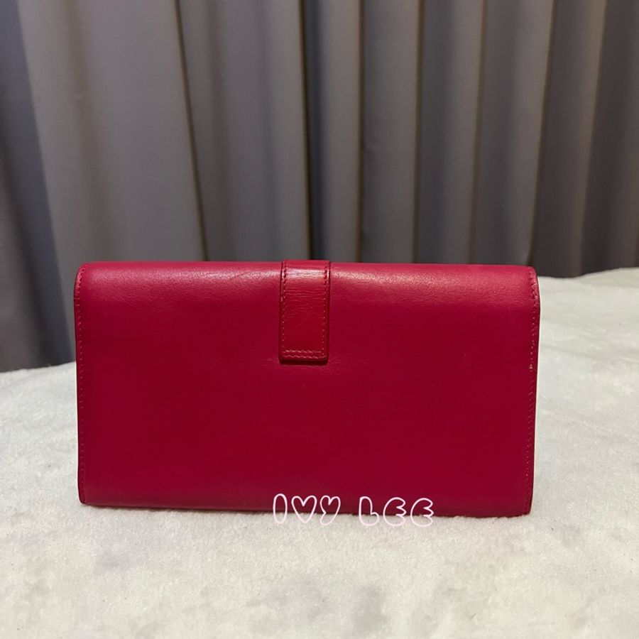 SAINT LAURENT 桃紅色 金字 牛皮長夾 Classic Y Ligne Wallet 513092 二手精品-1
