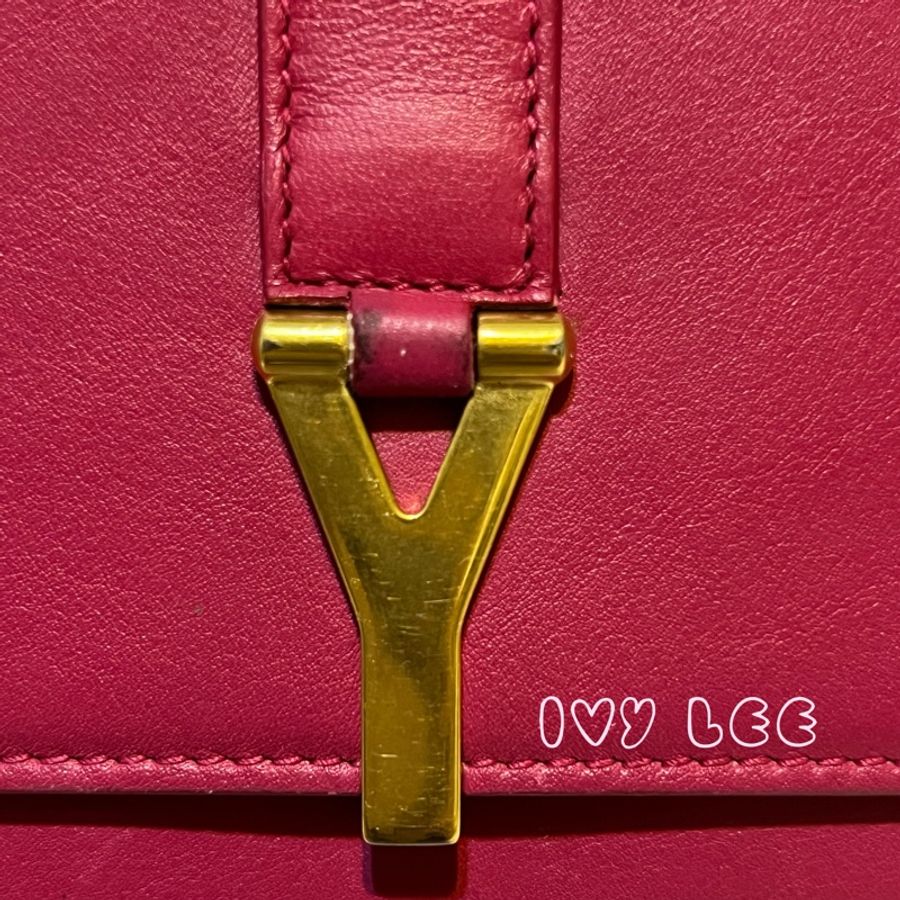 SAINT LAURENT 桃紅色 金字 牛皮長夾 Classic Y Ligne Wallet 513092 二手精品-2
