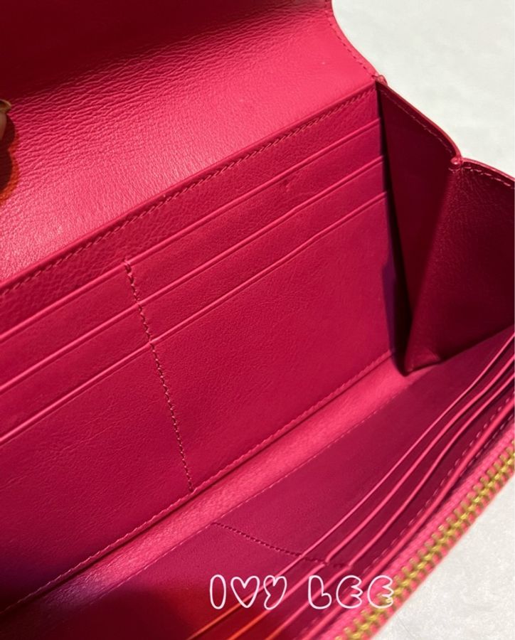 SAINT LAURENT 桃紅色 金字 牛皮長夾 Classic Y Ligne Wallet 513092 二手精品-5
