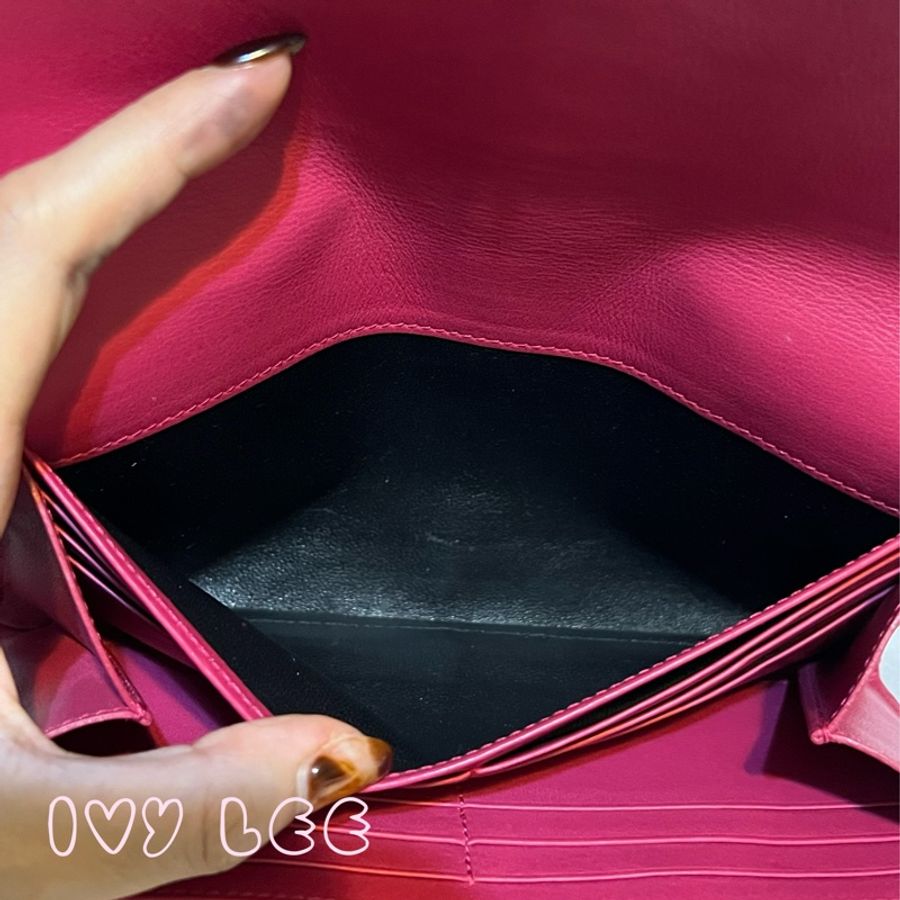 SAINT LAURENT 桃紅色 金字 牛皮長夾 Classic Y Ligne Wallet 513092 二手精品-7