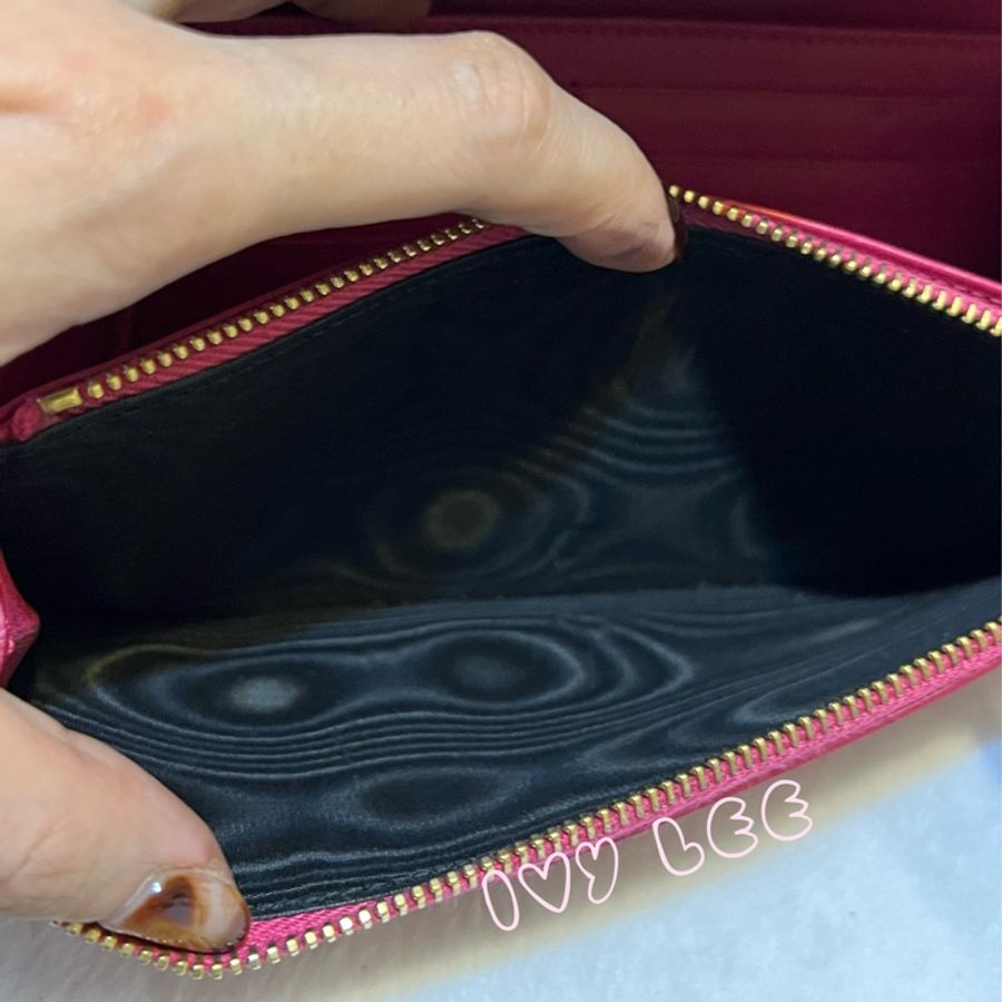 SAINT LAURENT 桃紅色 金字 牛皮長夾 Classic Y Ligne Wallet 513092 二手精品-9