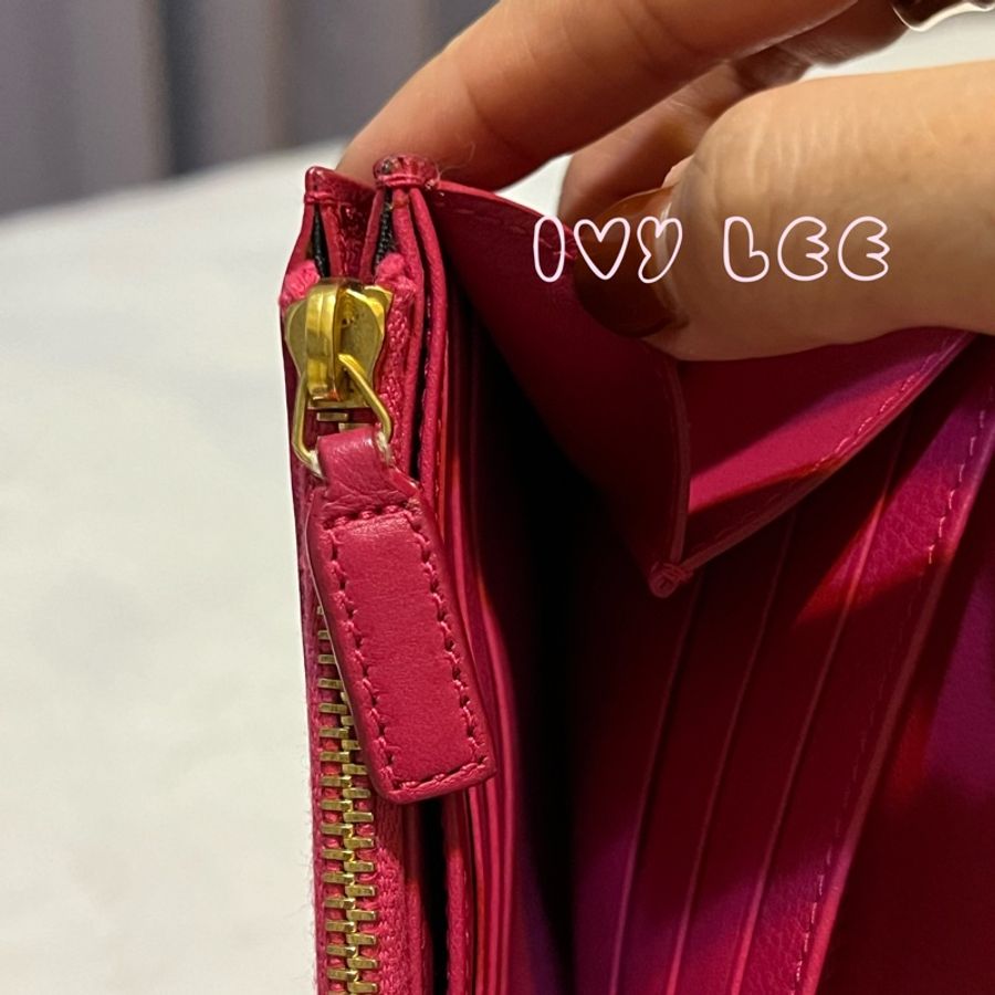 SAINT LAURENT 桃紅色 金字 牛皮長夾 Classic Y Ligne Wallet 513092 二手精品-10
