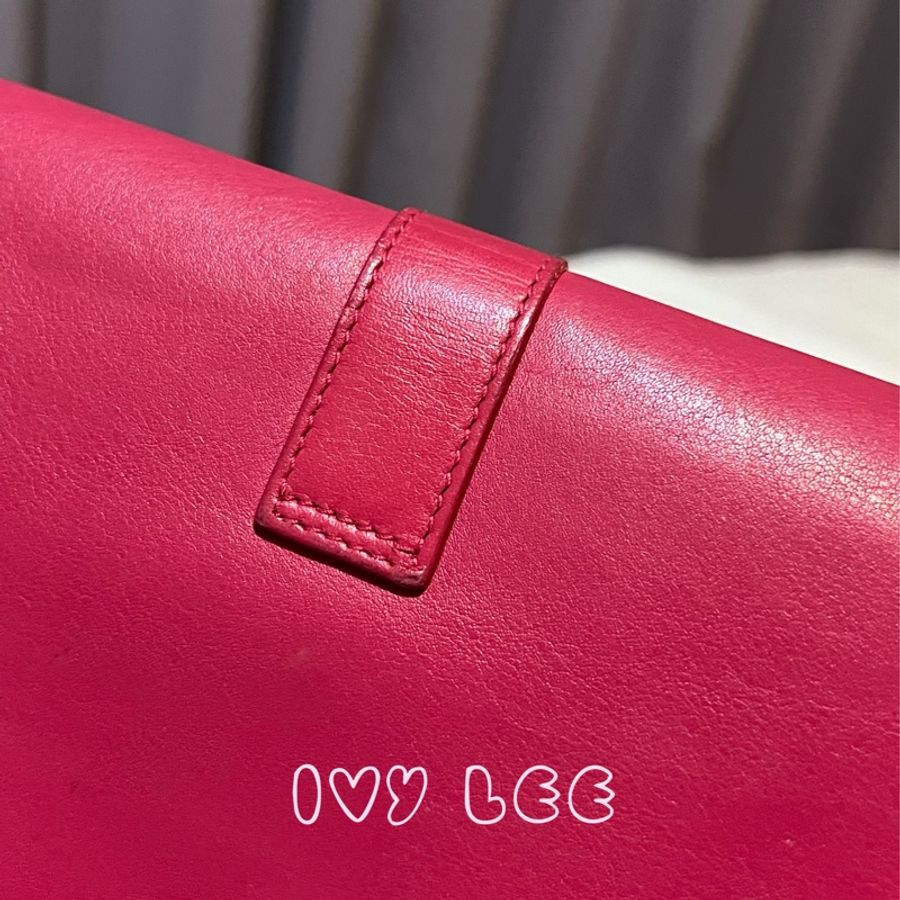 SAINT LAURENT 桃紅色 金字 牛皮長夾 Classic Y Ligne Wallet 513092 二手精品-13