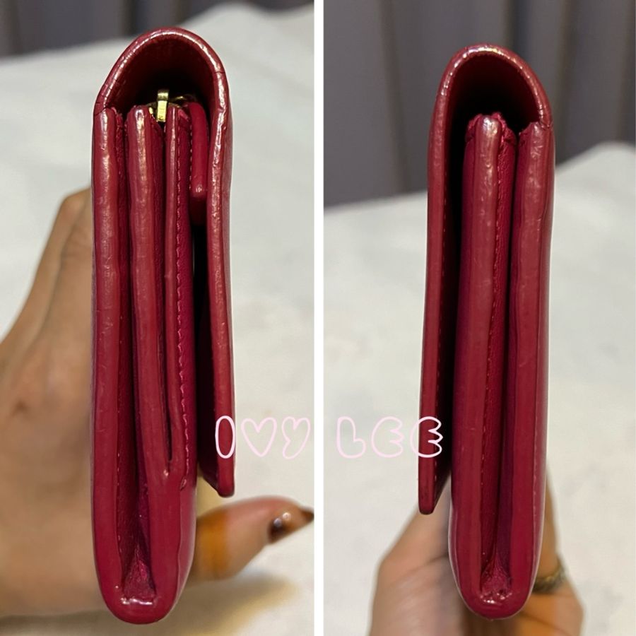 SAINT LAURENT 桃紅色 金字 牛皮長夾 Classic Y Ligne Wallet 513092 二手精品-14