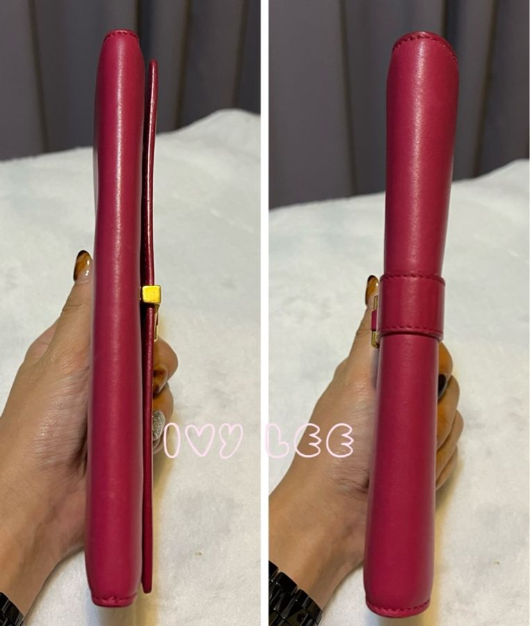 SAINT LAURENT 桃紅色 金字 牛皮長夾 Classic Y Ligne Wallet 513092 二手精品-15