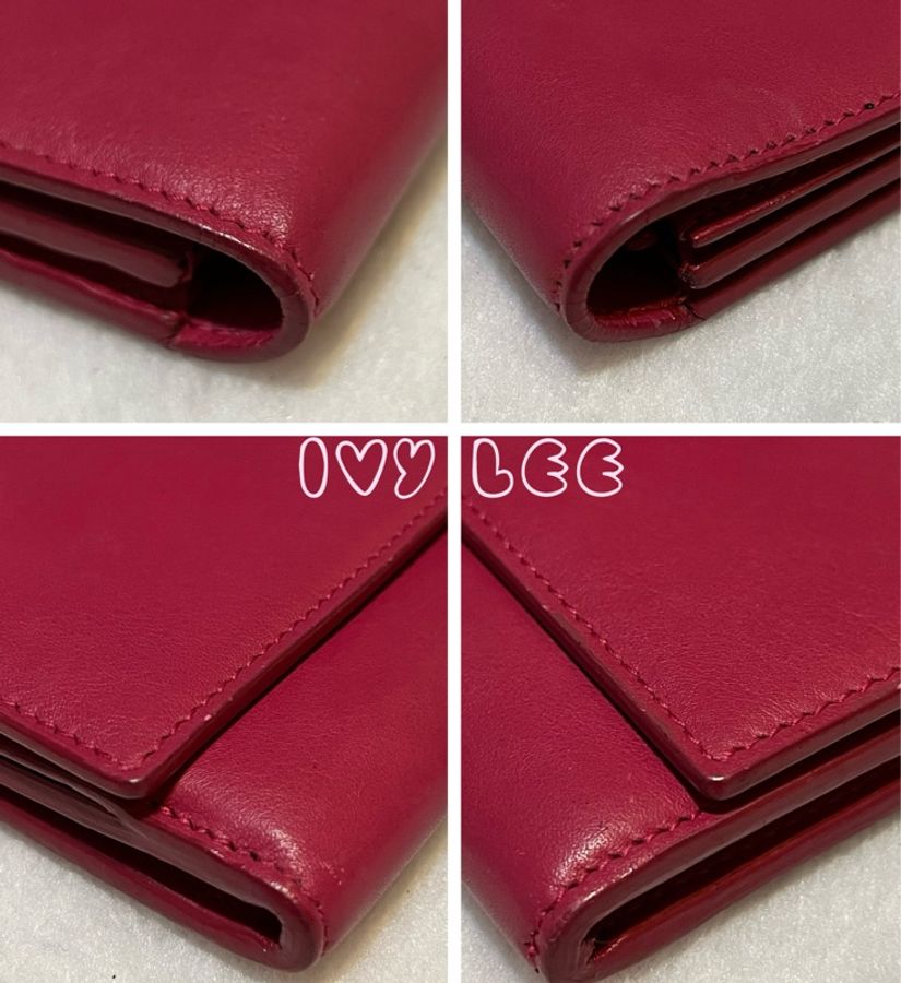 SAINT LAURENT 桃紅色 金字 牛皮長夾 Classic Y Ligne Wallet 513092 二手精品-16
