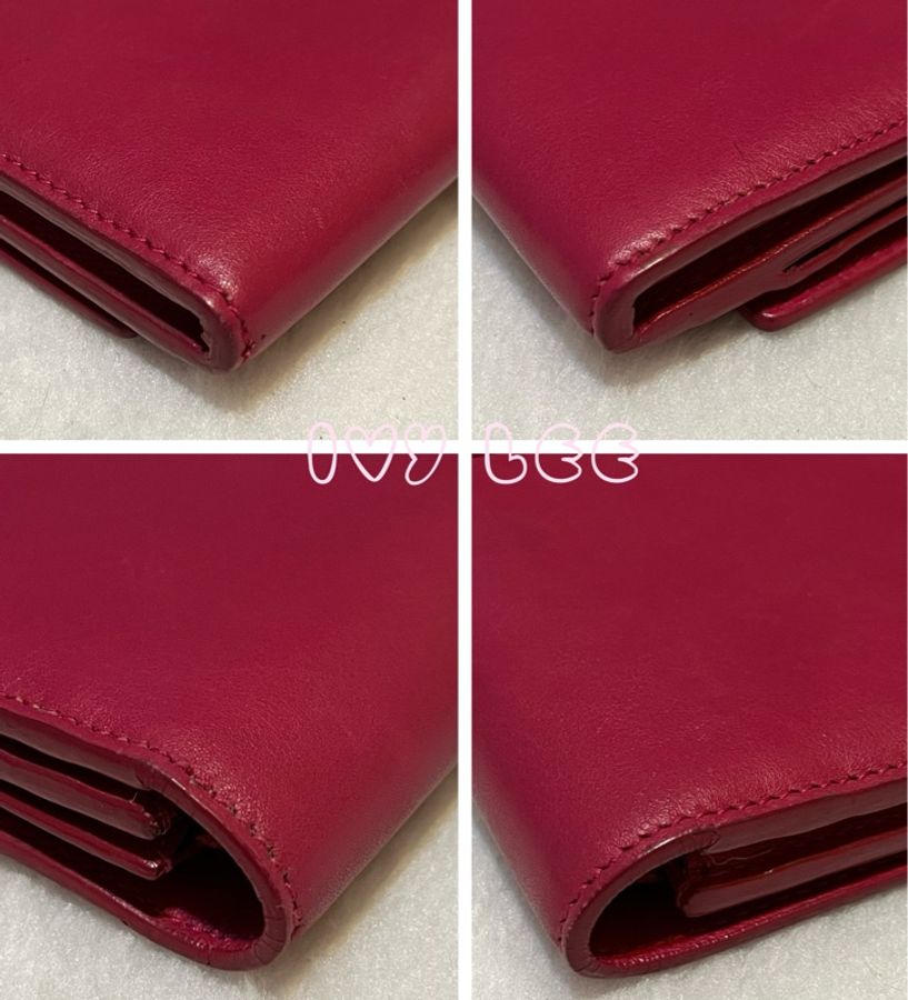 SAINT LAURENT 桃紅色 金字 牛皮長夾 Classic Y Ligne Wallet 513092 二手精品-17