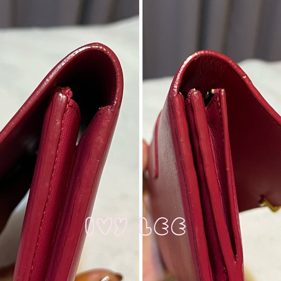 SAINT LAURENT 桃紅色 金字 牛皮長夾 Classic Y Ligne Wallet 513092 二手精品-20