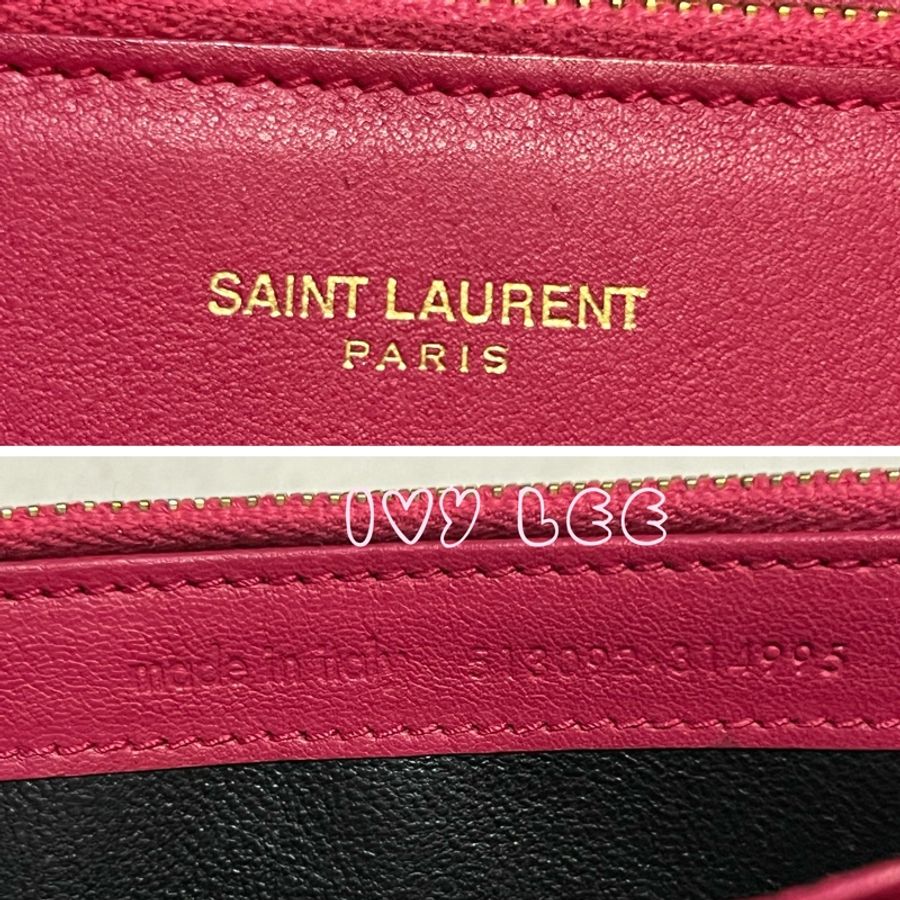 SAINT LAURENT 桃紅色 金字 牛皮長夾 Classic Y Ligne Wallet 513092 二手精品-21