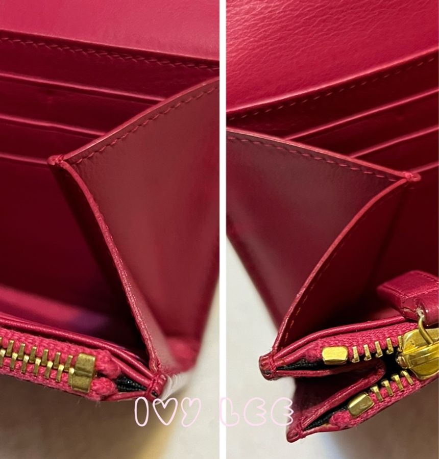 SAINT LAURENT 桃紅色 金字 牛皮長夾 Classic Y Ligne Wallet 513092 二手精品-23