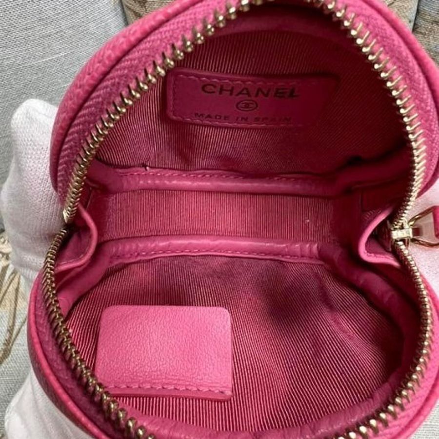 Chanel超可愛的馬卡龍粉色荔枝皮零錢小包-5