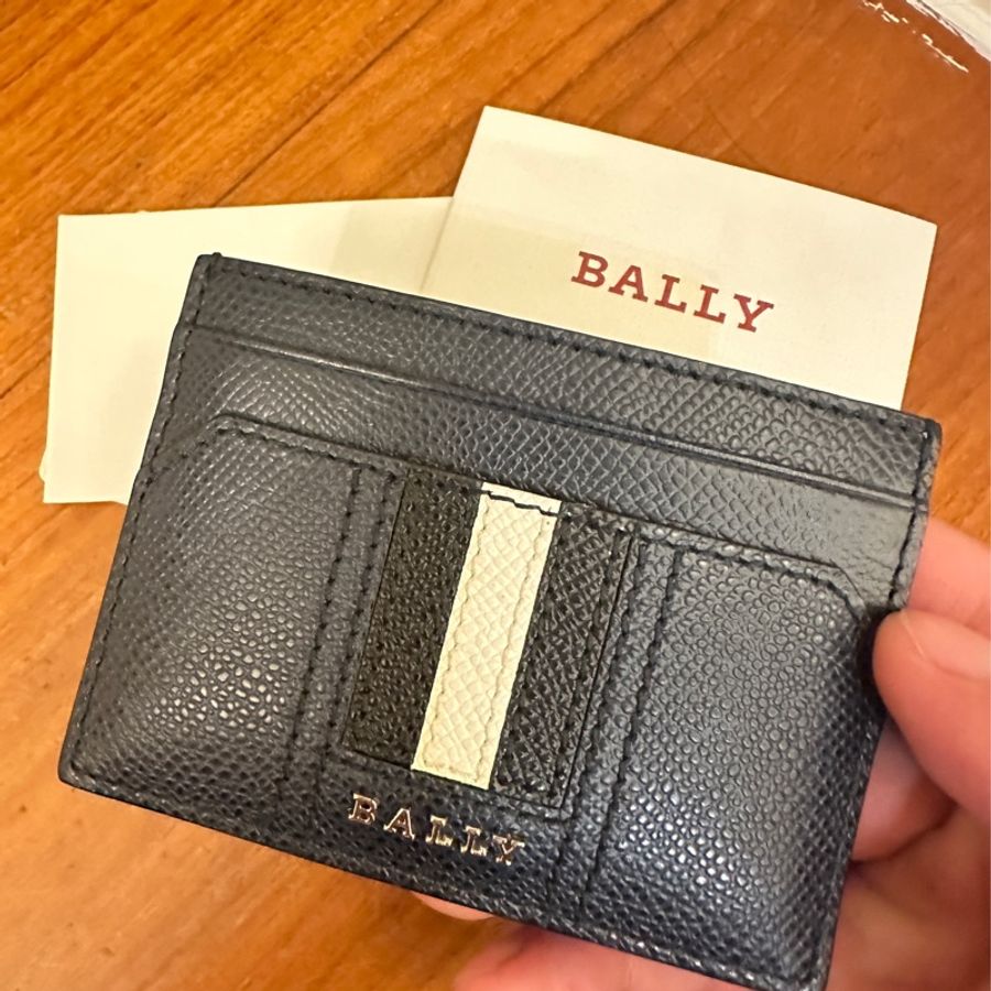 BALLY 深藍皮革黑白條紋卡包-1