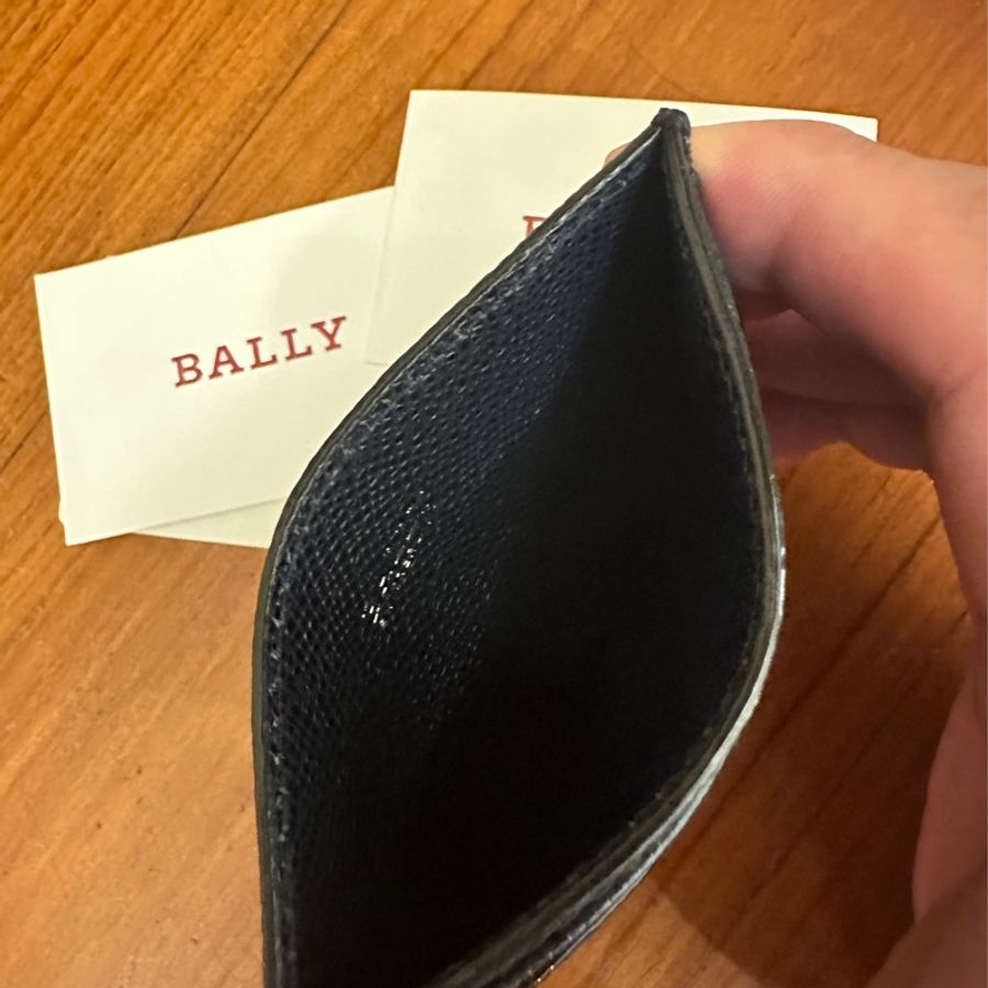 BALLY 深藍皮革黑白條紋卡包-6