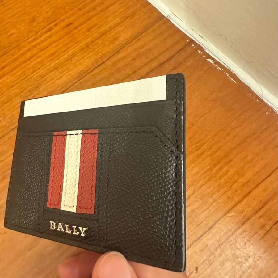 BALLY 黑皮革紅白條紋卡包-4