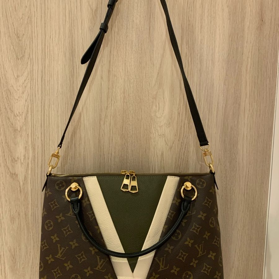 LV TOTE MM拼接皮革拉鍊手提/斜背包 (中黑色)-3