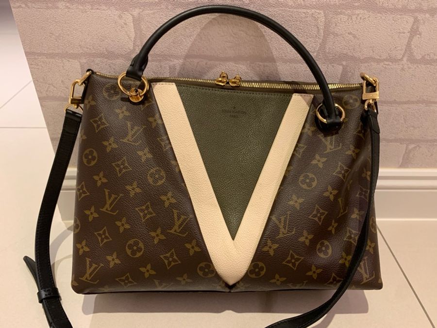 LV TOTE MM拼接皮革拉鍊手提/斜背包 (中黑色)-4