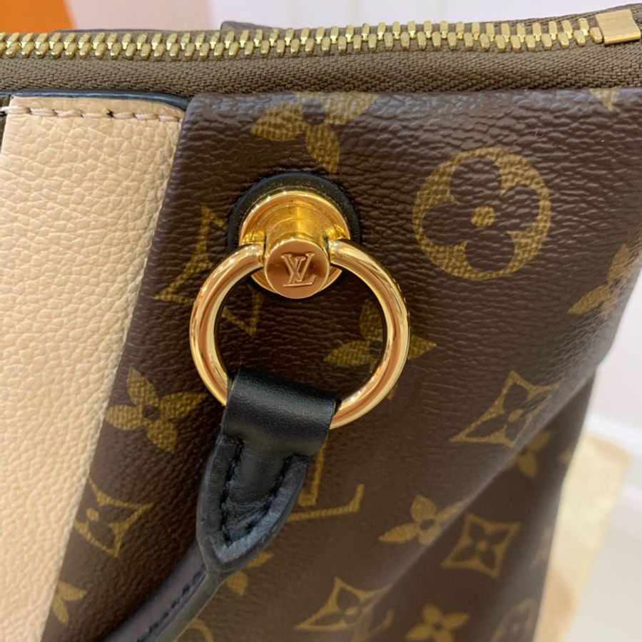 LV TOTE MM拼接皮革拉鍊手提/斜背包 (中黑色)-6