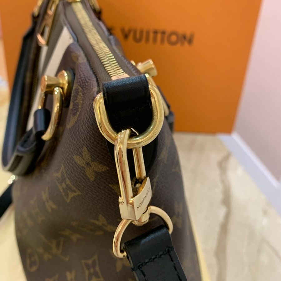 LV TOTE MM拼接皮革拉鍊手提/斜背包 (中黑色)-7