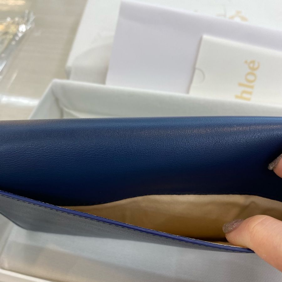 Chloe 全新藍色牛皮品牌logo 條紋質感長夾 全新長夾-10