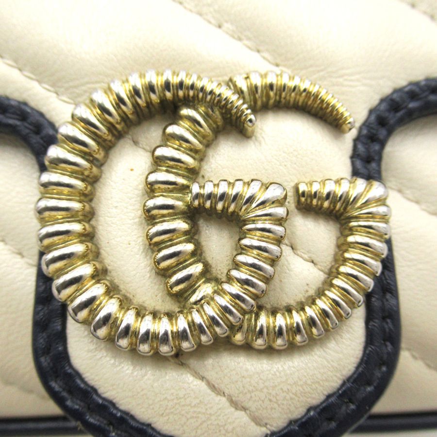 【日本直送】GUCCI GG Marmont 迷你鏈單肩包 574969 小牛皮(牛皮)白色海軍藍二手女式-8