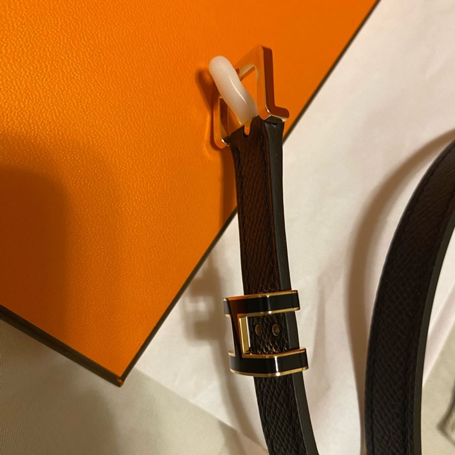 《購自專櫃》全新Hermes Pop H 15腰帶(黑色玫瑰金釦)-2