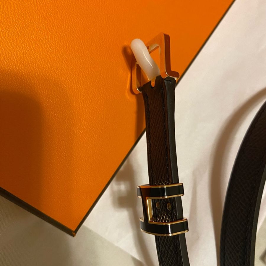 《購自專櫃》全新Hermes Pop H 15腰帶(黑色玫瑰金釦)-3