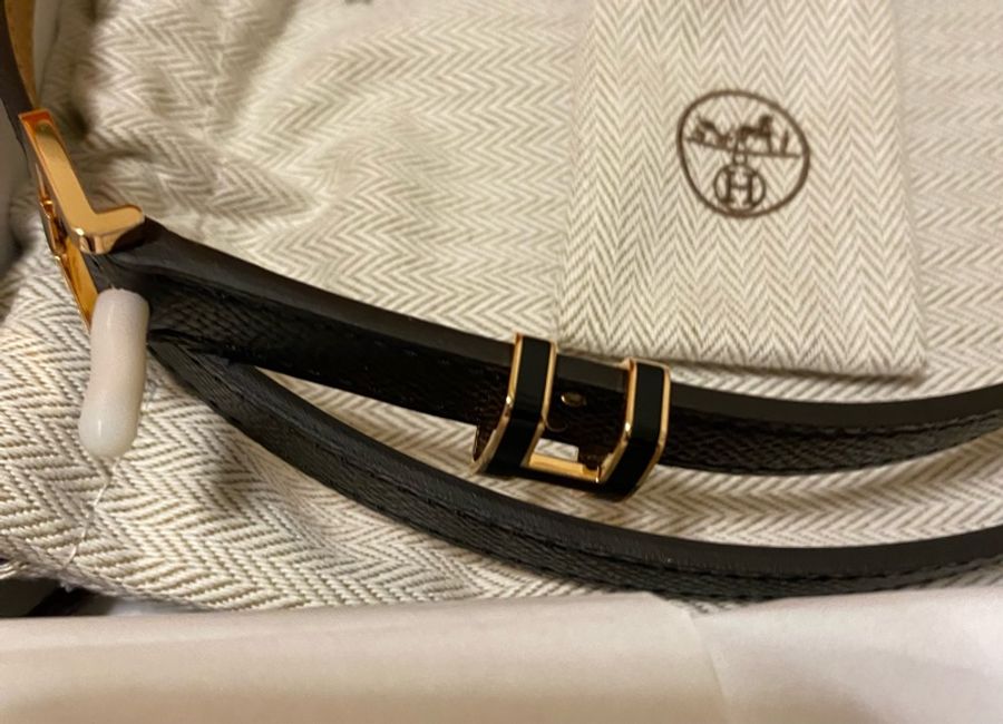 《購自專櫃》全新Hermes Pop H 15腰帶(黑色玫瑰金釦)-5