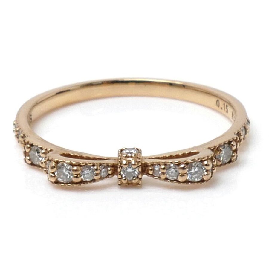 Jillstuart 18k玫瑰金 蝴蝶結鑽戒 婚戒國際戒圍11號-2