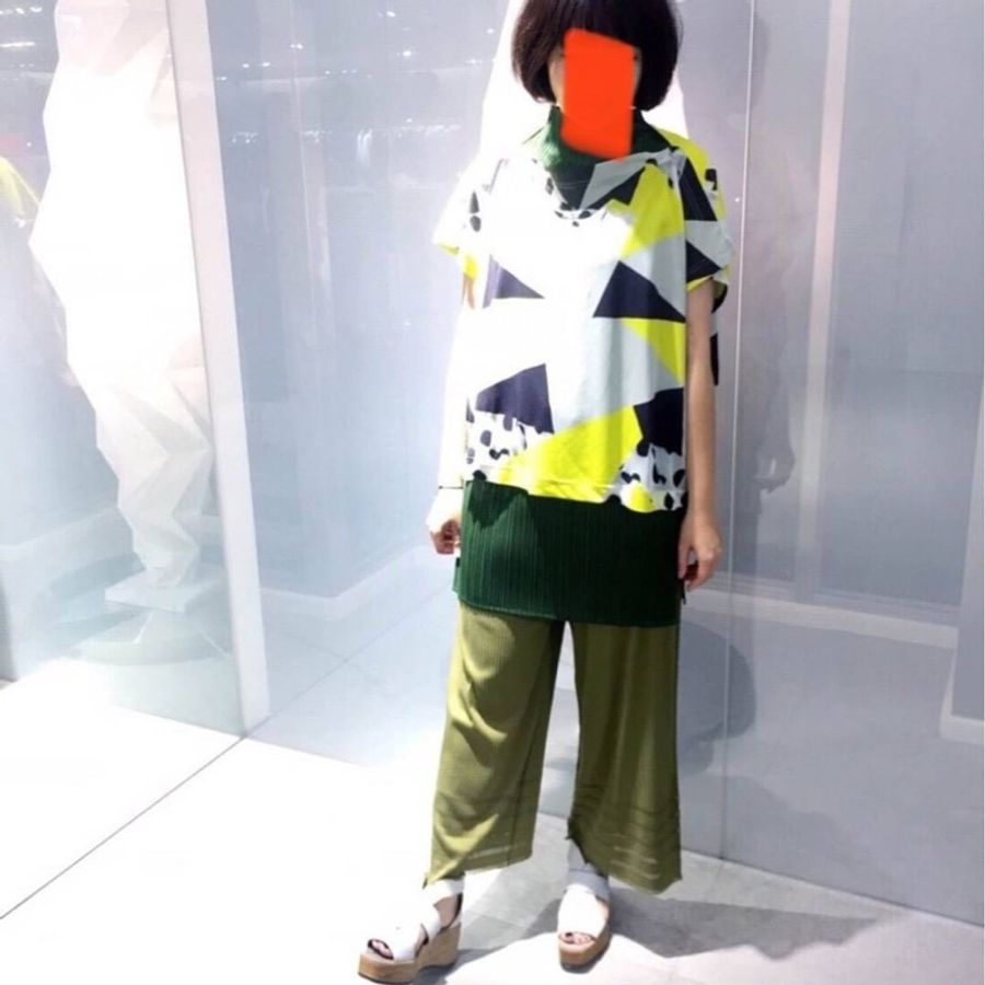 三宅一生 issey miyake me pleats please 黃色塗鴉平織短袖 圖騰 上衣 此款無尺寸 約3號-0