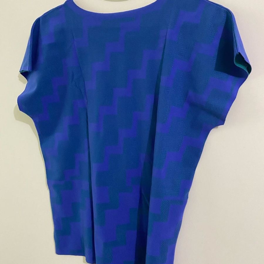 三宅一生 issey miyake me pleats please 藍色綠色舞曲a-poc 雙面都可穿搭 兩面用 圖騰 上衣 短袖t 尺寸3號-4