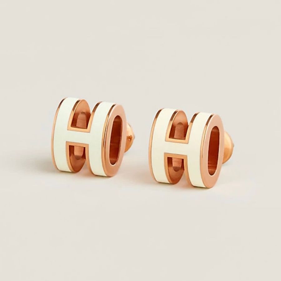 Hermes Mini Pop H Earrings 玫瑰金 白 耳環 預訂貨品-0