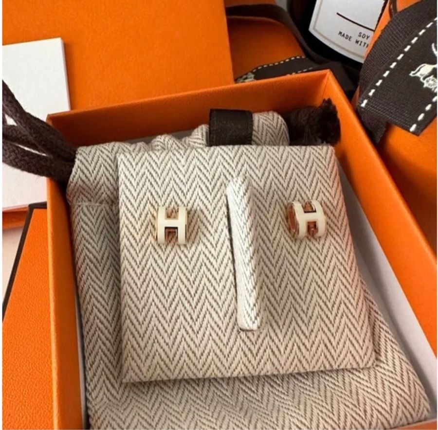Hermes Mini Pop H Earrings 玫瑰金 白 耳環 預訂貨品-2