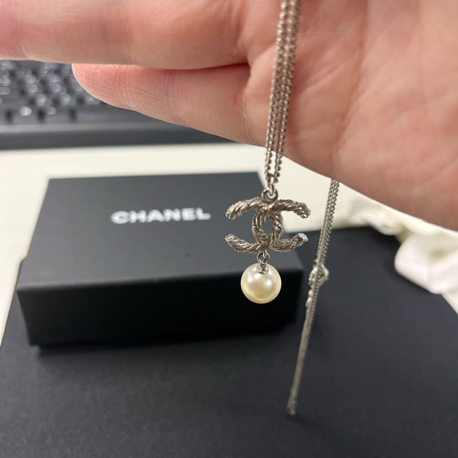 Chanel  麻花造型水鑽珍珠項鍊-3