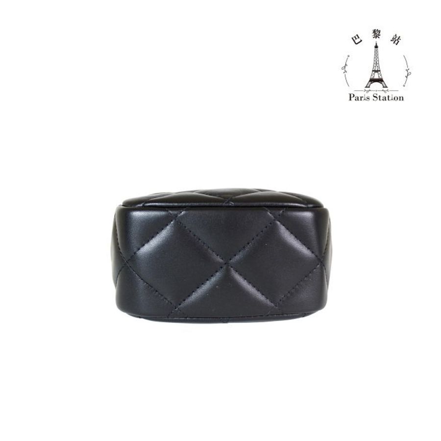 【巴黎站二手名牌專賣店】*全新現貨*CHANEL 香奈兒 真品*AS2857黑菱格羊皮直式珍珠調節釦金鍊斜背包-2