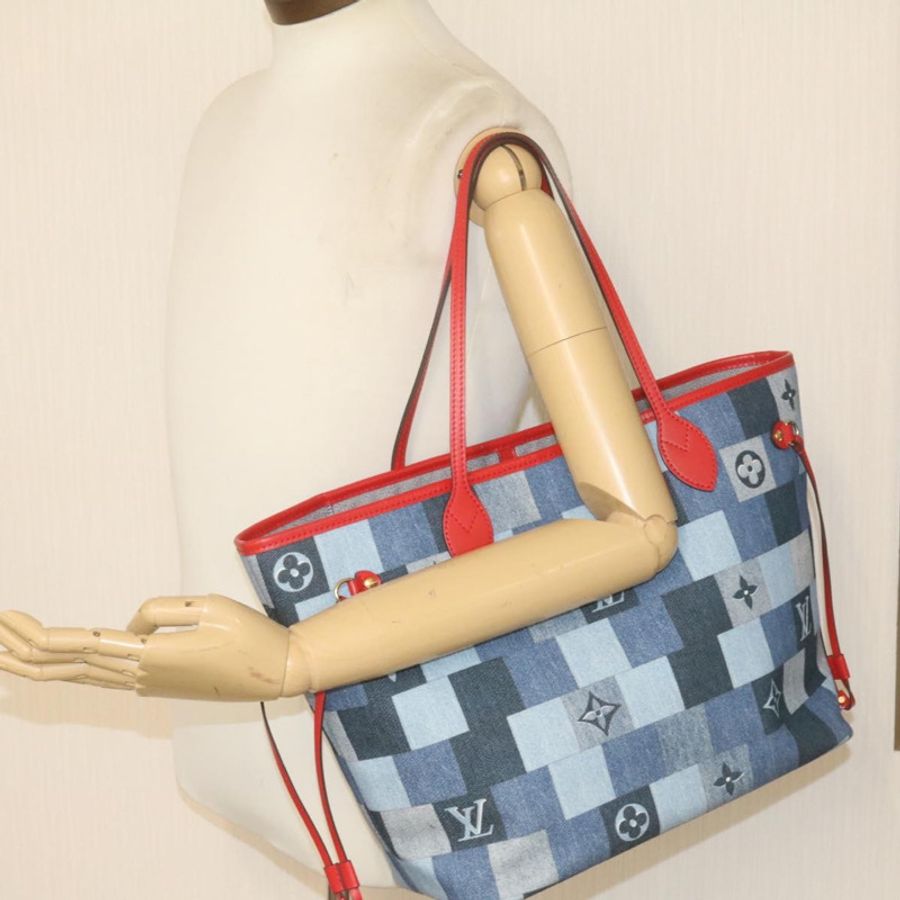 【日本直送】路易威登 Monogram Denim Neverfull 中型手提包藍色 M44981 LV 正品 22325A-24