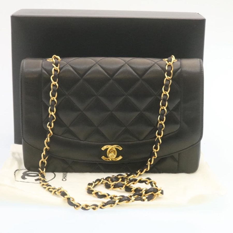 【日本直送】香奈兒 (CHANEL) 鏈條旋轉鎖扣 Diana Matelasse 羊皮單肩包 黑色 正品 knn076-11