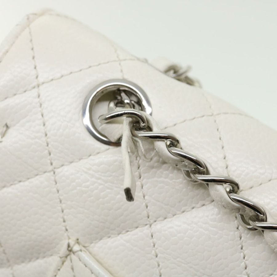【日本直送】香奈兒 (CHANEL) Matelasse 雙蓋鏈條肩背包 魚子醬紋 白色 CC Auth knn085-7