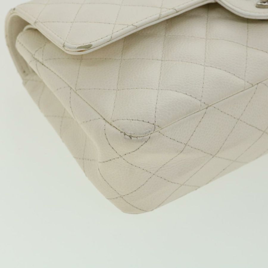 【日本直送】香奈兒 (CHANEL) Matelasse 雙蓋鏈條肩背包 魚子醬紋 白色 CC Auth knn085-15