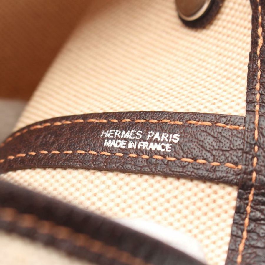 【日本直送】 HERMES HERMES Garden Party PM 手提包 托特包 Toile-H愛馬仕帆布 真皮 米色 深棕色 銀色五金 □J刻印-3